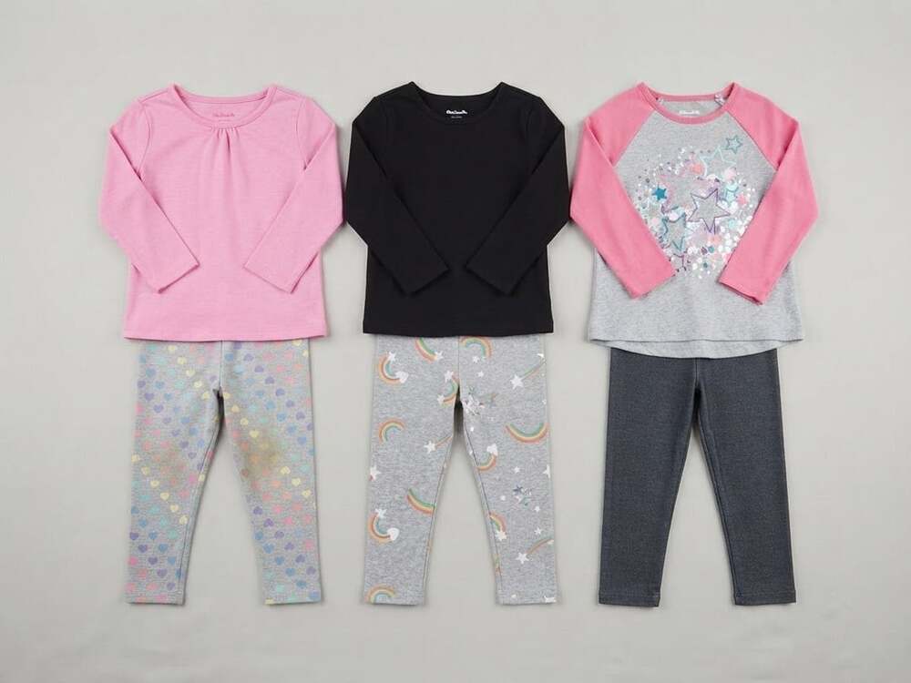 New Garanimals 2 pc Top and Pants Size 3T Pink Gray Stars Long Sleeve Ruffle Bow